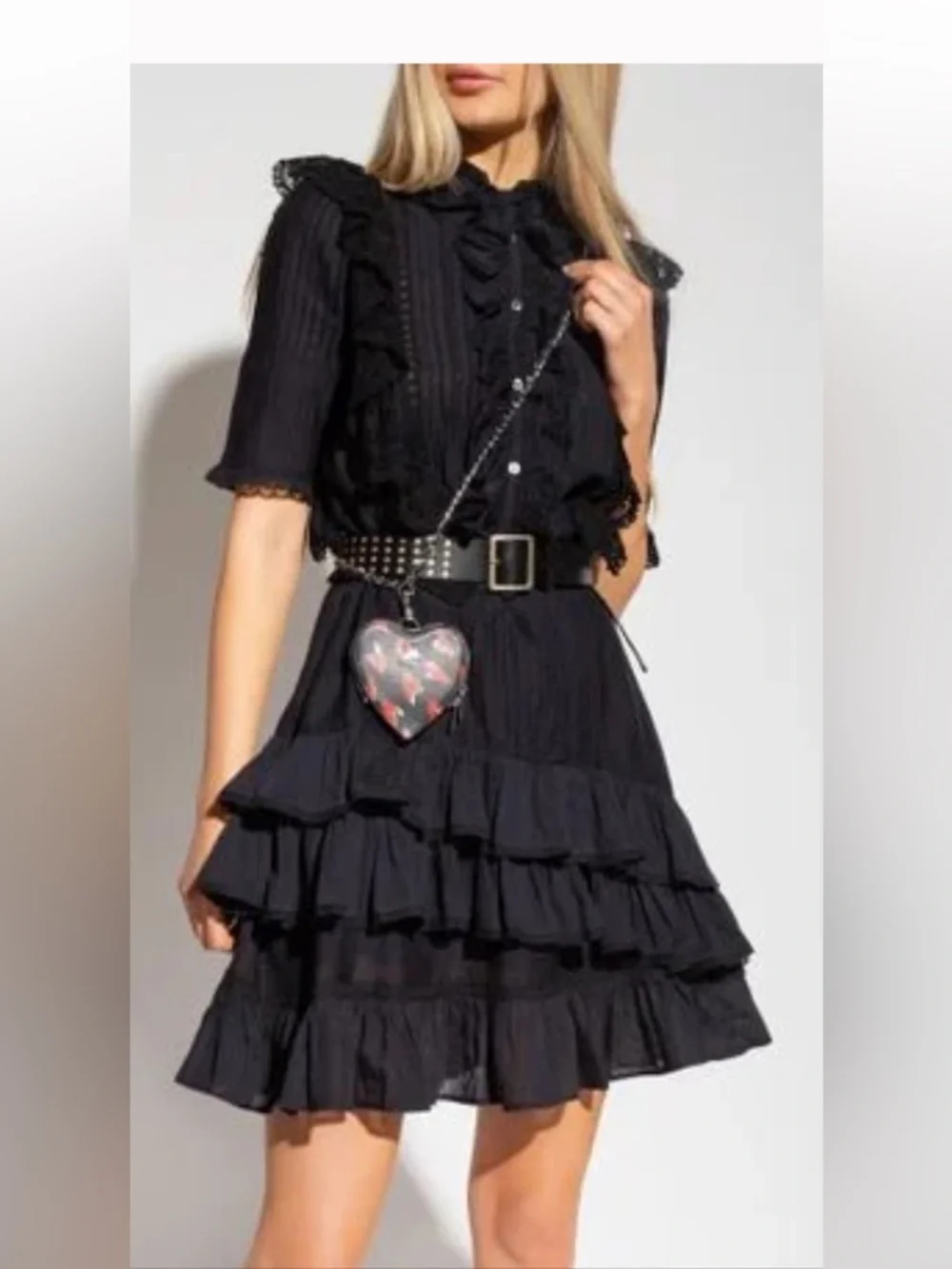 Zadig & Voltaire Ranky Dress Black Lace Ruffle Mini Boho Gothic Tiered Medium A4 - Picture 4 of 16